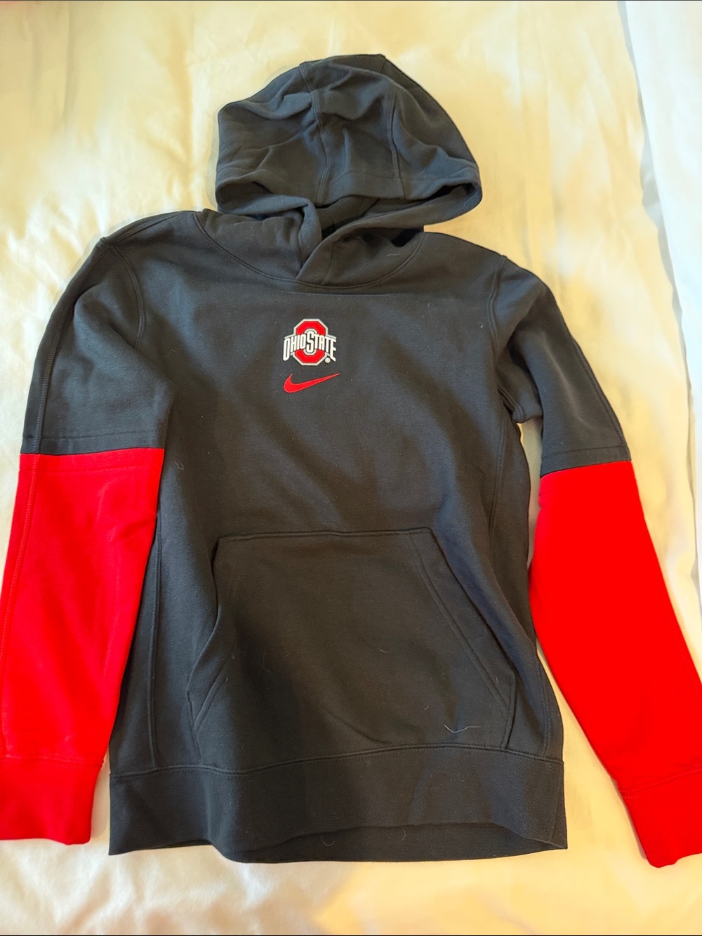 Nike Boy’s Black Hoodie with Red Sleeve Panels and Ohio State Logo